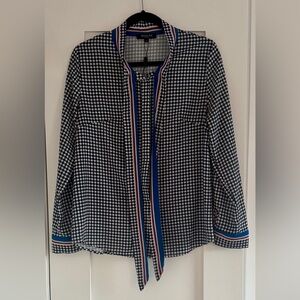 Beulah Women’s Geometric Print Tie-Neck Blouse Size L (Runs M) Work Top